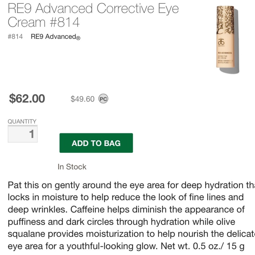 UNOPENED Arbonne Corrective Eye Cream